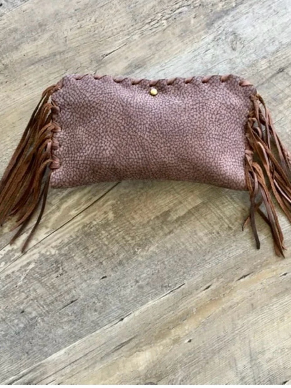 Stacy Leigh Brown Leather Fringe Wallet Clutch